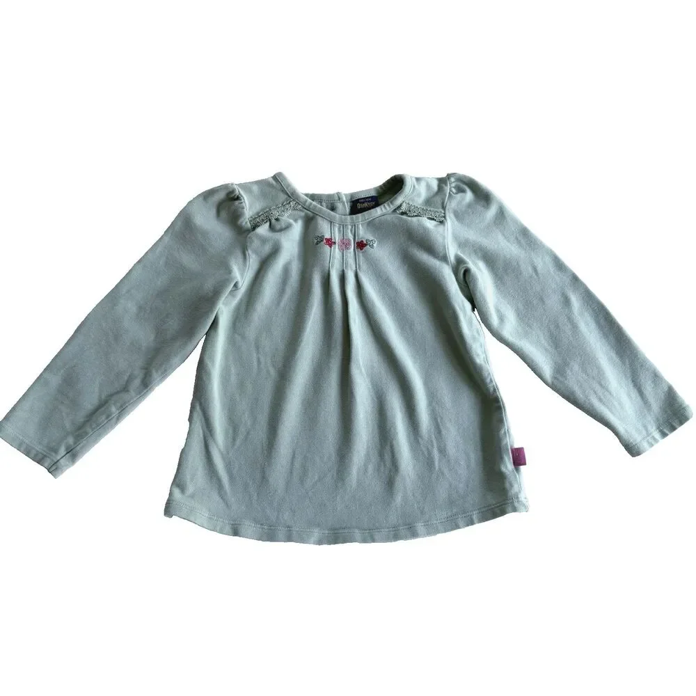 Vintage Y2K Oshkosh Embroidered Light Green Toddler Girls 24M Long Sleeve Shirt